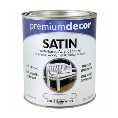 General Paint Premium Dcor Waterborne Acrylic Enamel, Satin Finish, White, Quart - 796196 796196